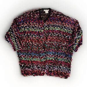 Vintage Oscar De La Renta Jacket Womens Size Small Colorful Confetti Batwing 70s